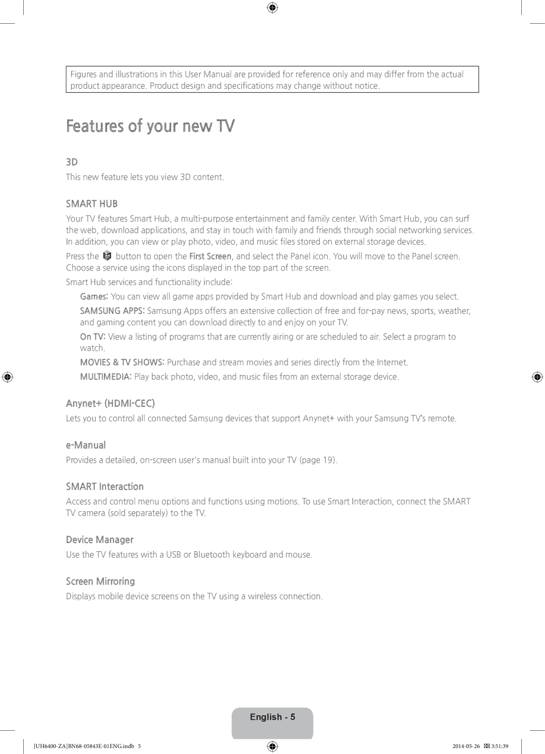 Samsung UN60H6400, UN65H6400 user manual Features of your new TV, Smart HUB 