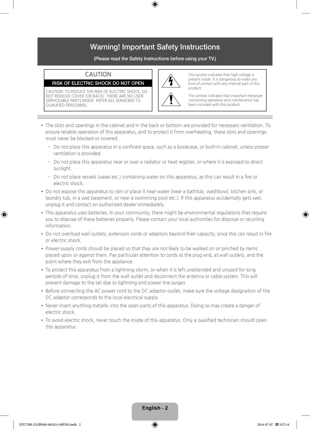 Samsung UN65HU7250 user manual English 