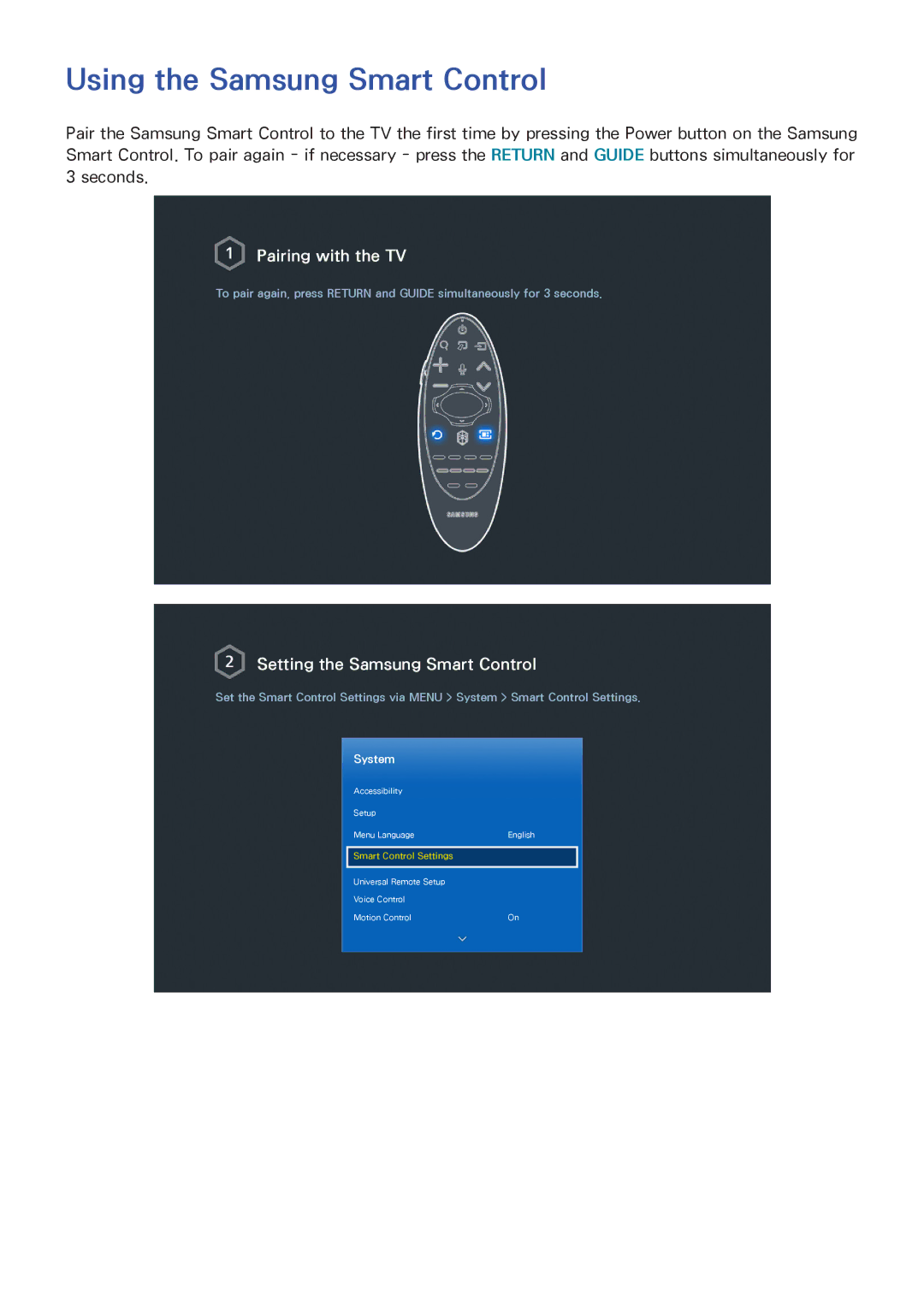 Samsung UN65HU8550 manual Using the Samsung Smart Control, Setting the Samsung Smart Control 