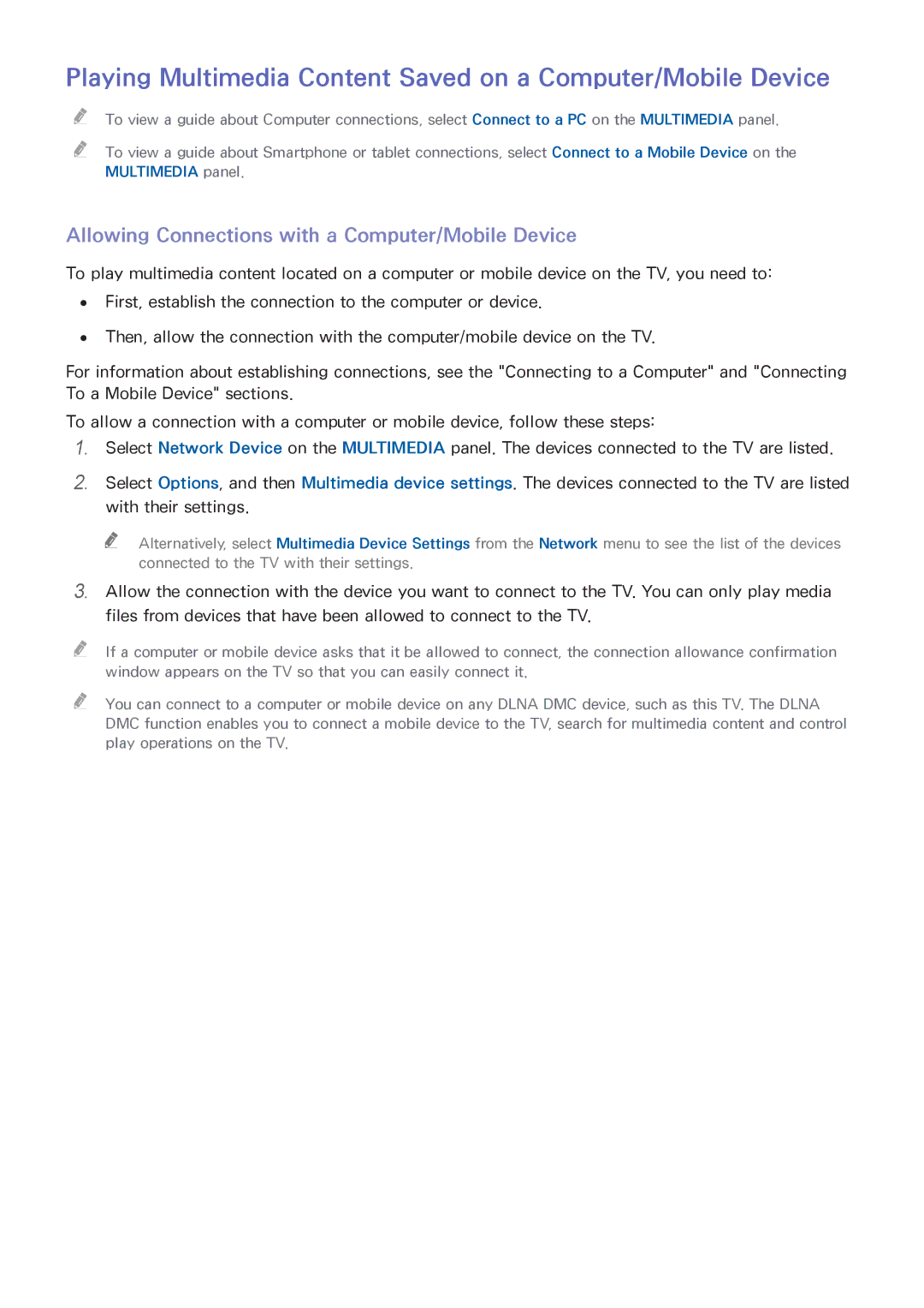 Samsung UN65HU8550 manual Playing Multimedia Content Saved on a Computer/Mobile Device 