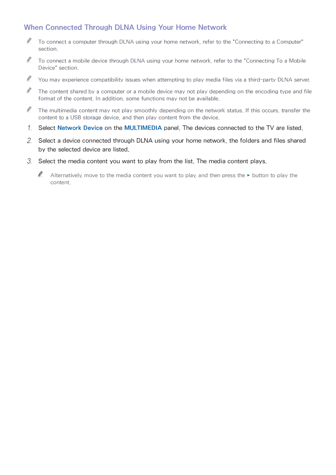 Samsung UN65HU8550 manual When Connected Through Dlna Using Your Home Network 