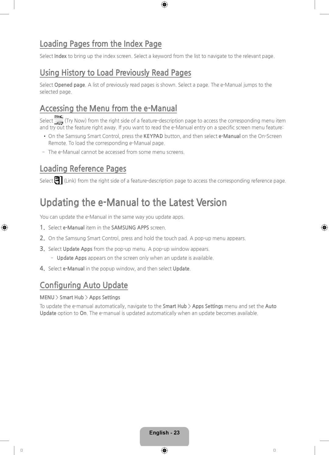 Samsung UN65HU8700 user manual Updating the e-Manual to the Latest Version 