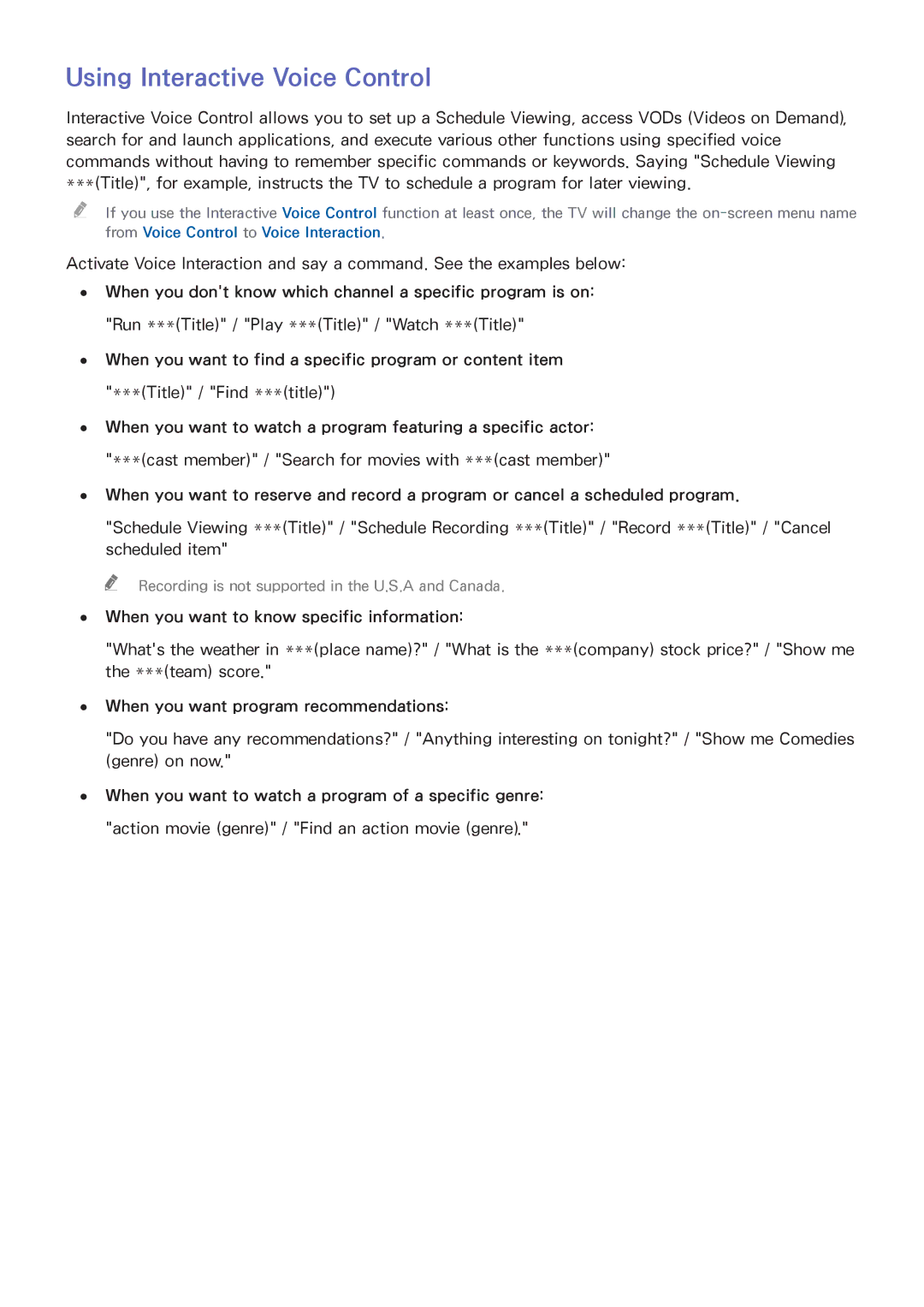 Samsung UN65HU9000 manual Using Interactive Voice Control 