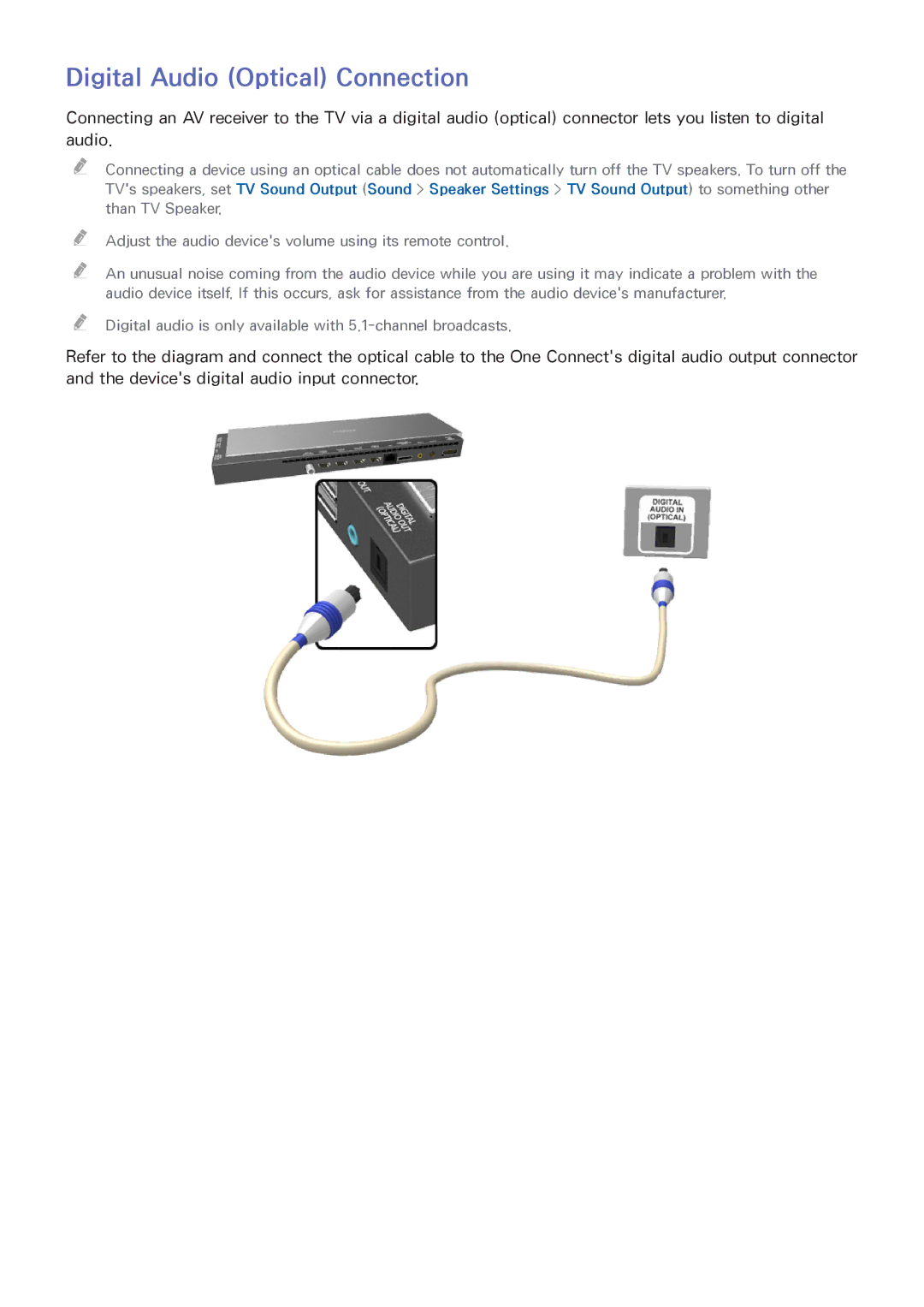 Samsung UN65HU9000 manual Digital Audio Optical Connection 