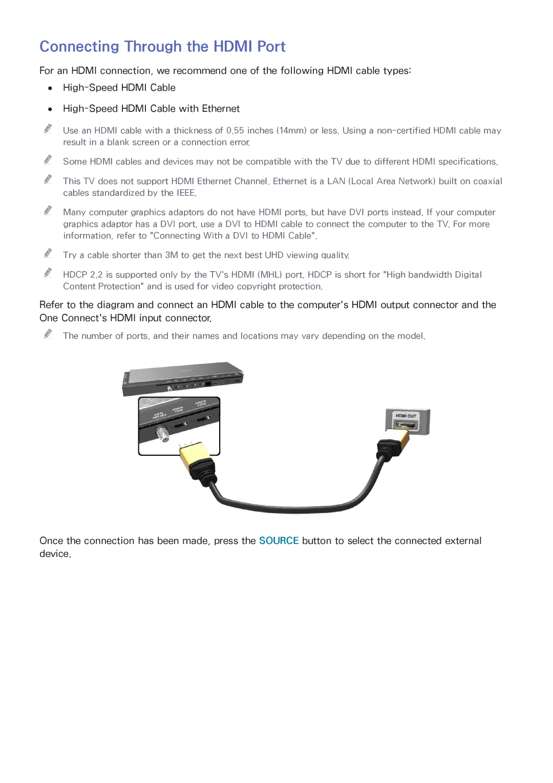 Samsung UN65HU9000 manual Connecting Through the Hdmi Port 