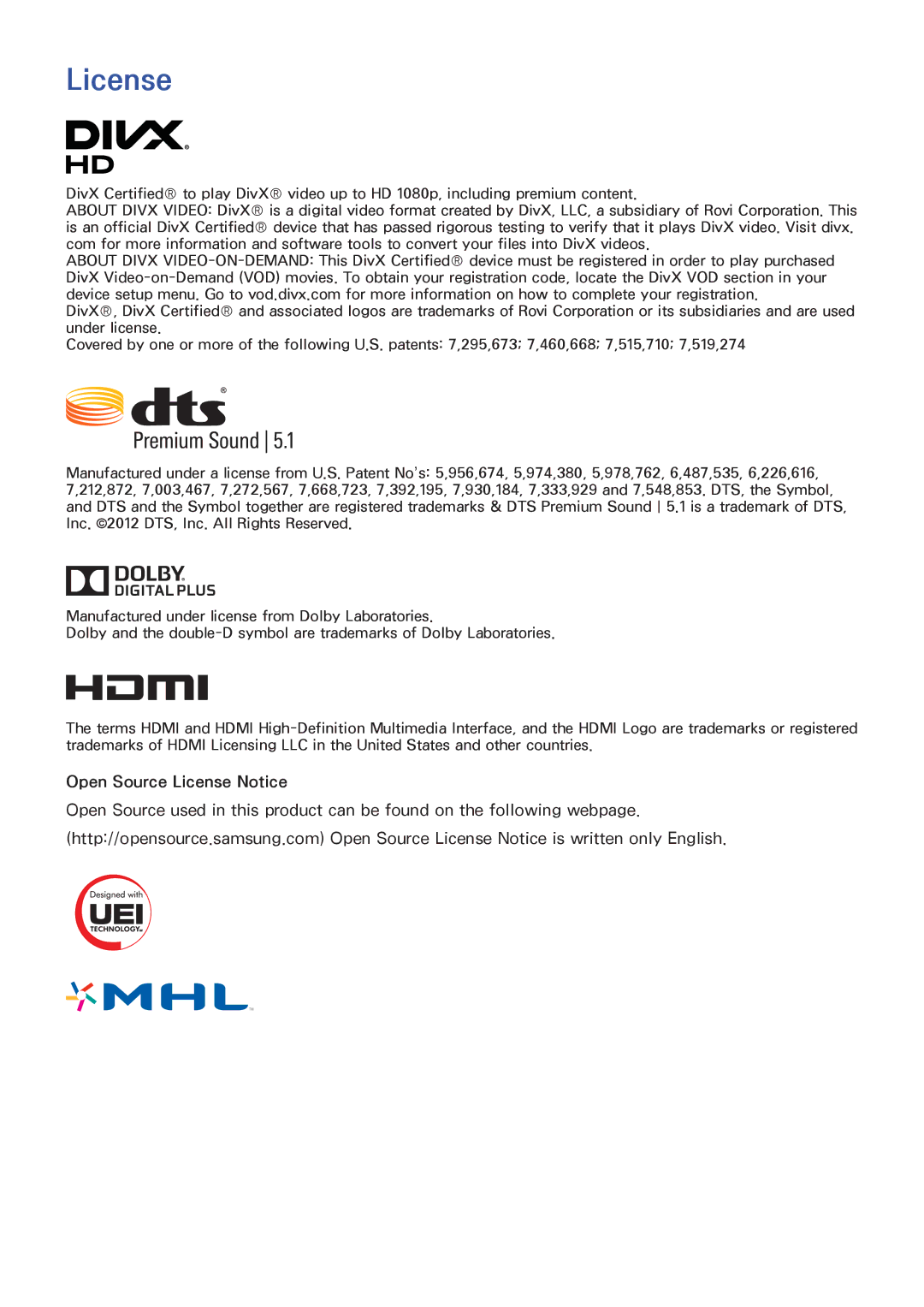 Samsung UN65HU9000 manual Open Source License Notice 