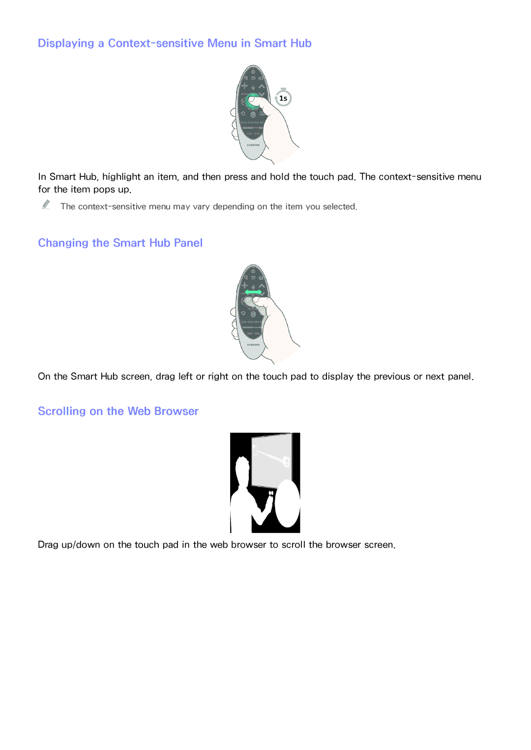 Samsung UN65HU9000 manual Displaying a Context-sensitive Menu in Smart Hub, Changing the Smart Hub Panel 