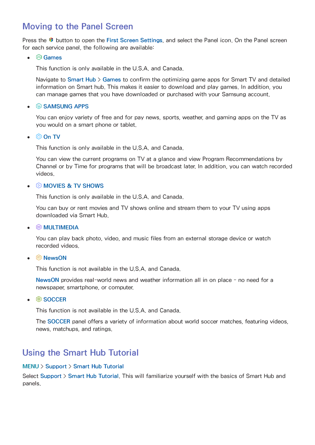 Samsung UN65HU9000 manual Moving to the Panel Screen, Using the Smart Hub Tutorial 