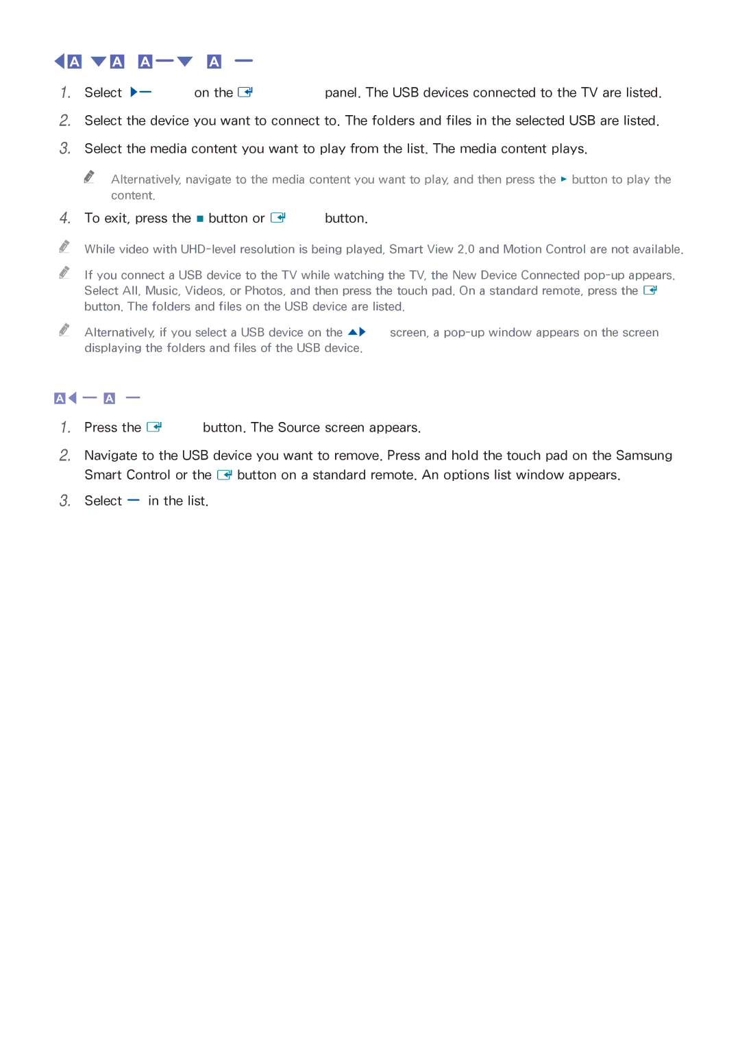 Samsung UN65HU9000 manual Playing Media Content Saved on a USB Device, Safely Removing a USB Device 