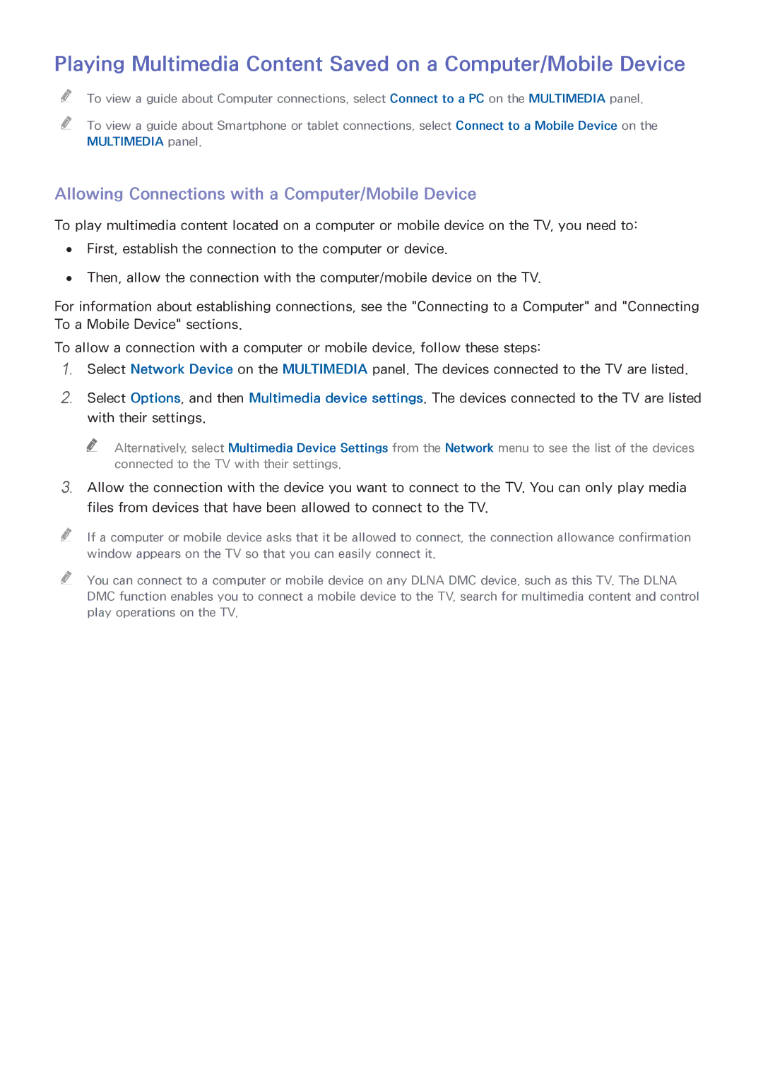 Samsung UN65HU9000 manual Playing Multimedia Content Saved on a Computer/Mobile Device 