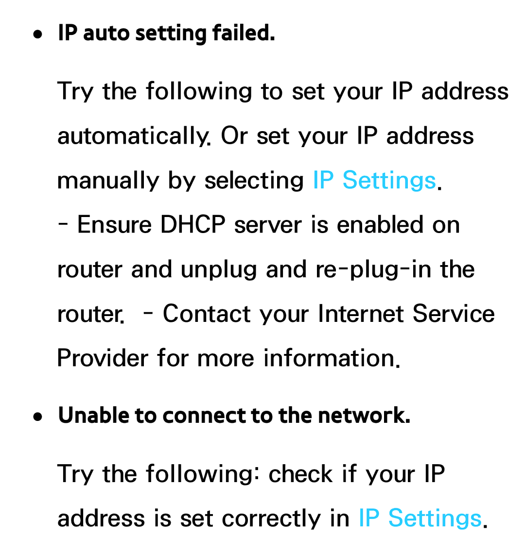 Samsung UN60ES7500XZA, UN75ES9000XZA, UN60ES8000, UN55ES7003, UN46ES8000 manual IP auto setting failed 