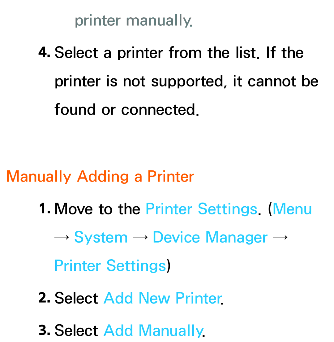 Samsung UN46ES8000, UN75ES9000XZA, UN60ES7500XZA, UN60ES8000, UN55ES7003 Printer manually, Manually Adding a Printer 