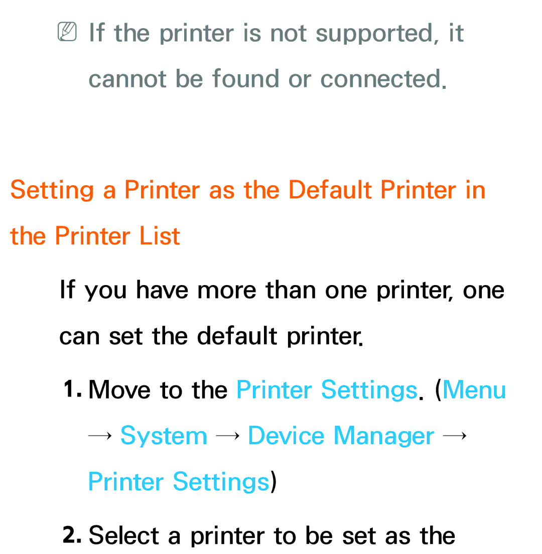 Samsung UN75ES9000XZA, UN60ES7500XZA, UN60ES8000 manual Setting a Printer as the Default Printer in the Printer List 