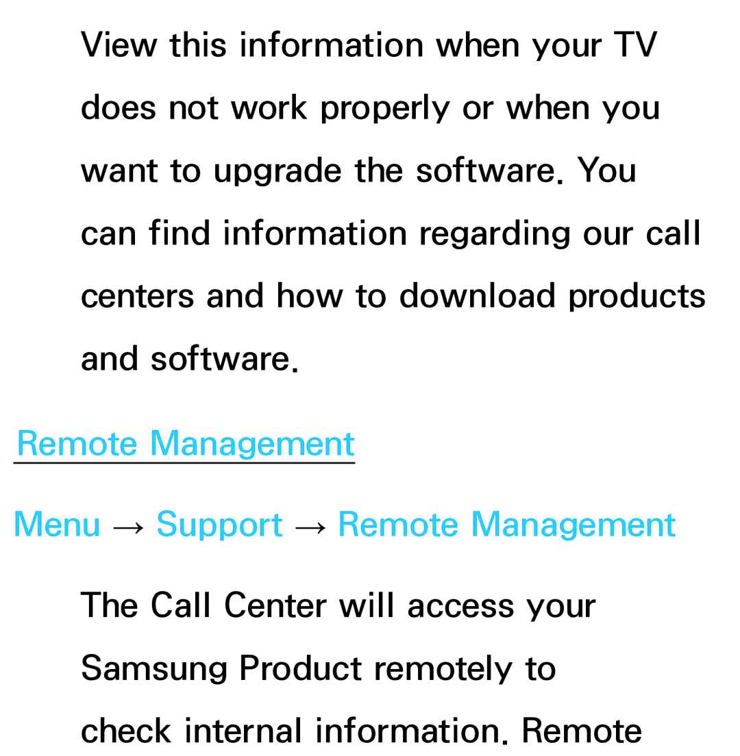 Samsung UN60ES7500XZA, UN75ES9000XZA, UN60ES8000, UN55ES7003, UN46ES8000 Remote Management Menu → Support → Remote Management 