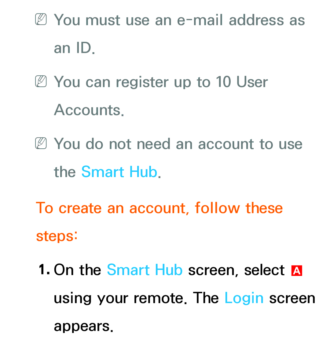 Samsung UN60ES8000, UN75ES9000XZA, UN60ES7500XZA, UN55ES7003, UN46ES8000 manual To create an account, follow these steps 