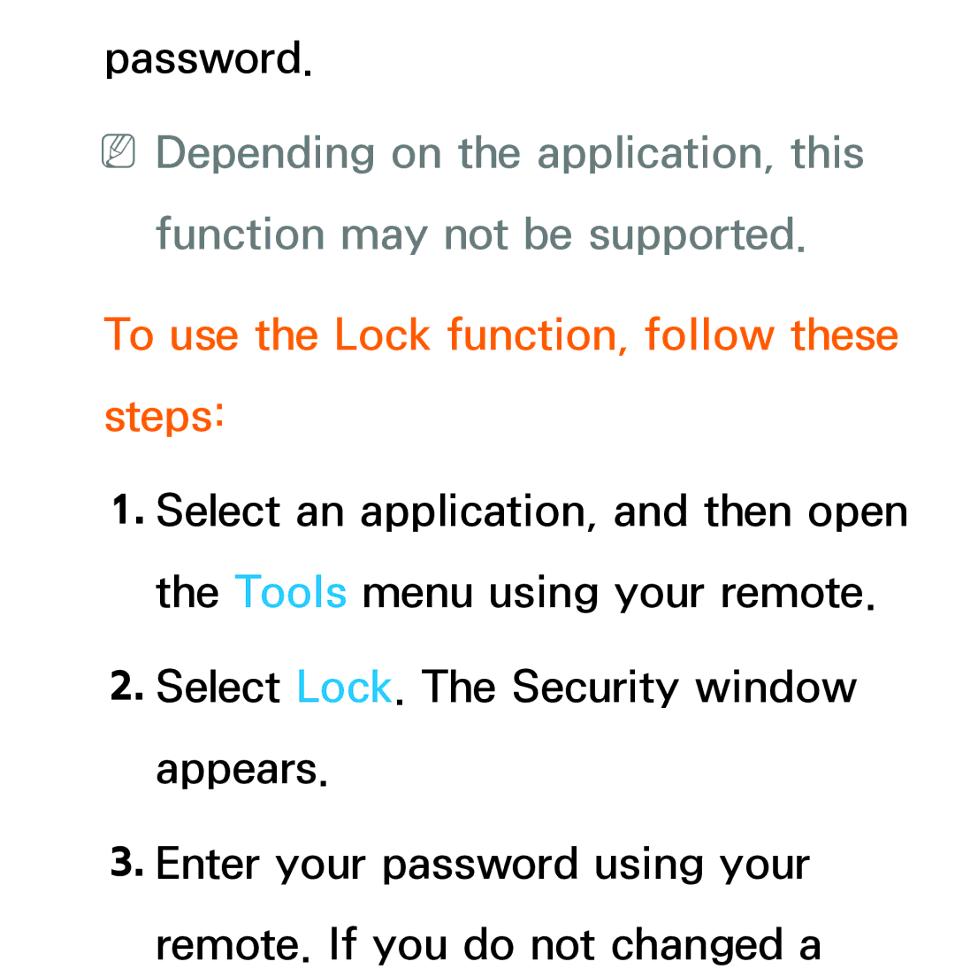 Samsung UN60ES7500XZA, UN75ES9000XZA, UN60ES8000, UN55ES7003, UN46ES8000 manual To use the Lock function, follow these steps 