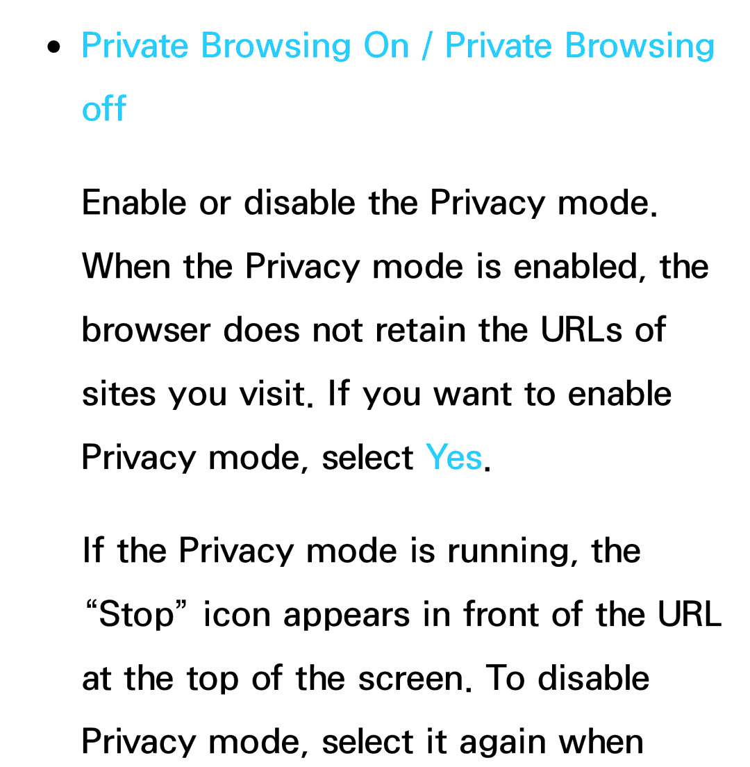 Samsung UN75ES9000XZA, UN60ES7500XZA, UN60ES8000, UN55ES7003, UN46ES8000 manual Private Browsing On / Private Browsing off 