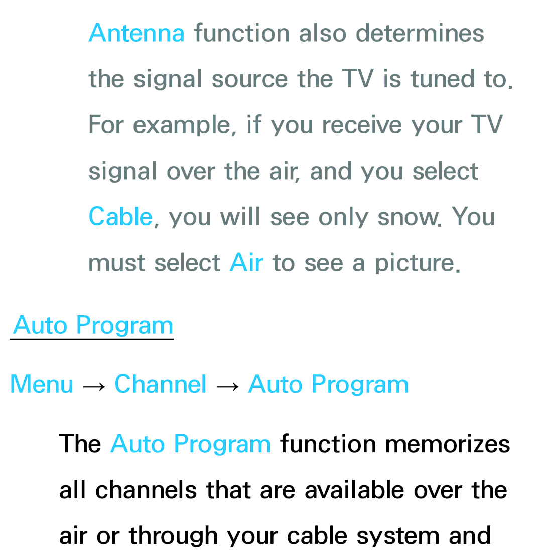 Samsung UN46ES8000, UN75ES9000XZA, UN60ES7500XZA, UN60ES8000, UN55ES7003 manual Auto Program Menu → Channel → Auto Program 