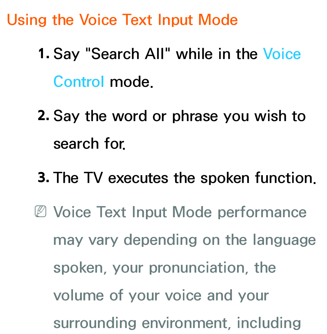 Samsung UN75ES9000XZA, UN60ES7500XZA, UN60ES8000, UN55ES7003, UN46ES8000 manual Using the Voice Text Input Mode 