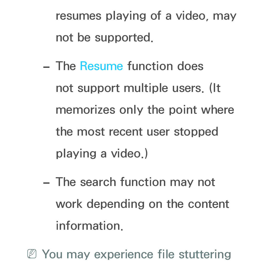Samsung UN60ES7500XZA, UN75ES9000XZA, UN60ES8000, UN55ES7003, UN46ES8000 manual NNYou may experience file stuttering 