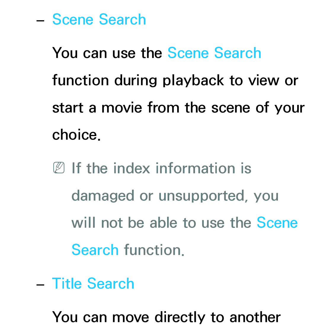 Samsung UN55ES7003, UN75ES9000XZA, UN60ES7500XZA, UN60ES8000, UN46ES8000 manual Scene Search, Title Search 