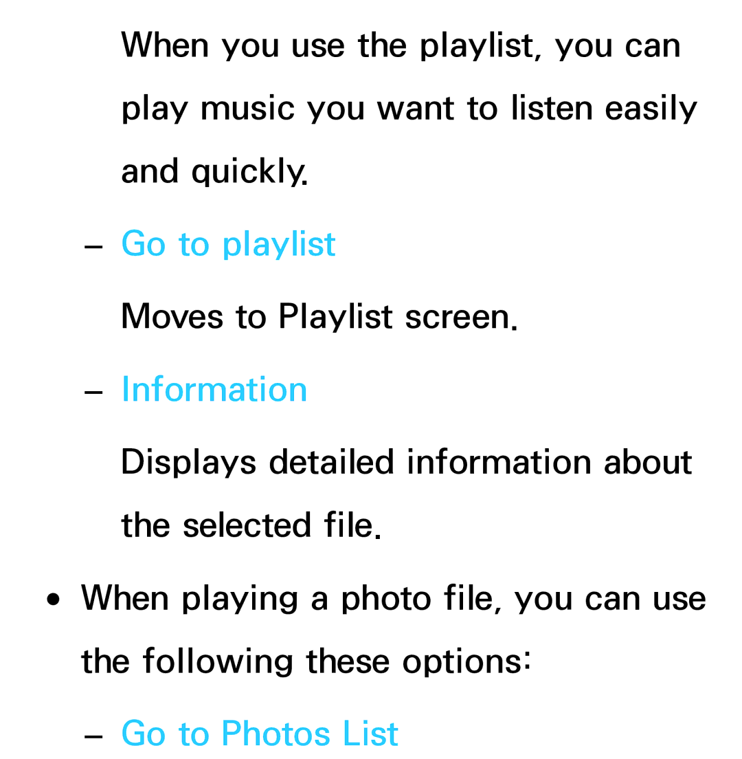Samsung UN55ES7003, UN75ES9000XZA, UN60ES7500XZA, UN60ES8000, UN46ES8000 manual Go to playlist, Go to Photos List 