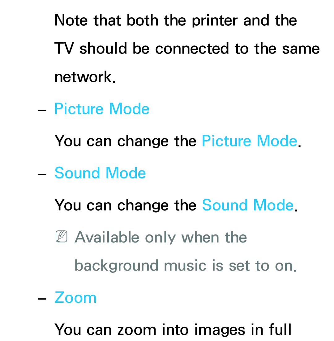 Samsung UN75ES9000XZA, UN60ES7500XZA, UN60ES8000, UN55ES7003, UN46ES8000 Picture Mode, Background music is set to on 