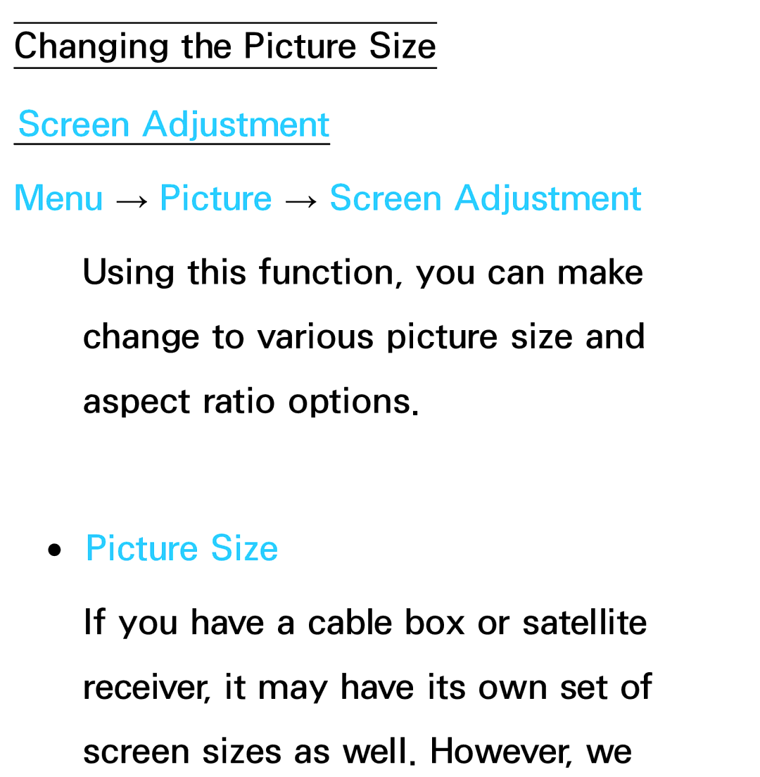 Samsung UN75ES9000XZA, UN60ES7500XZA, UN60ES8000, UN55ES7003, UN46ES8000 manual Changing the Picture Size 