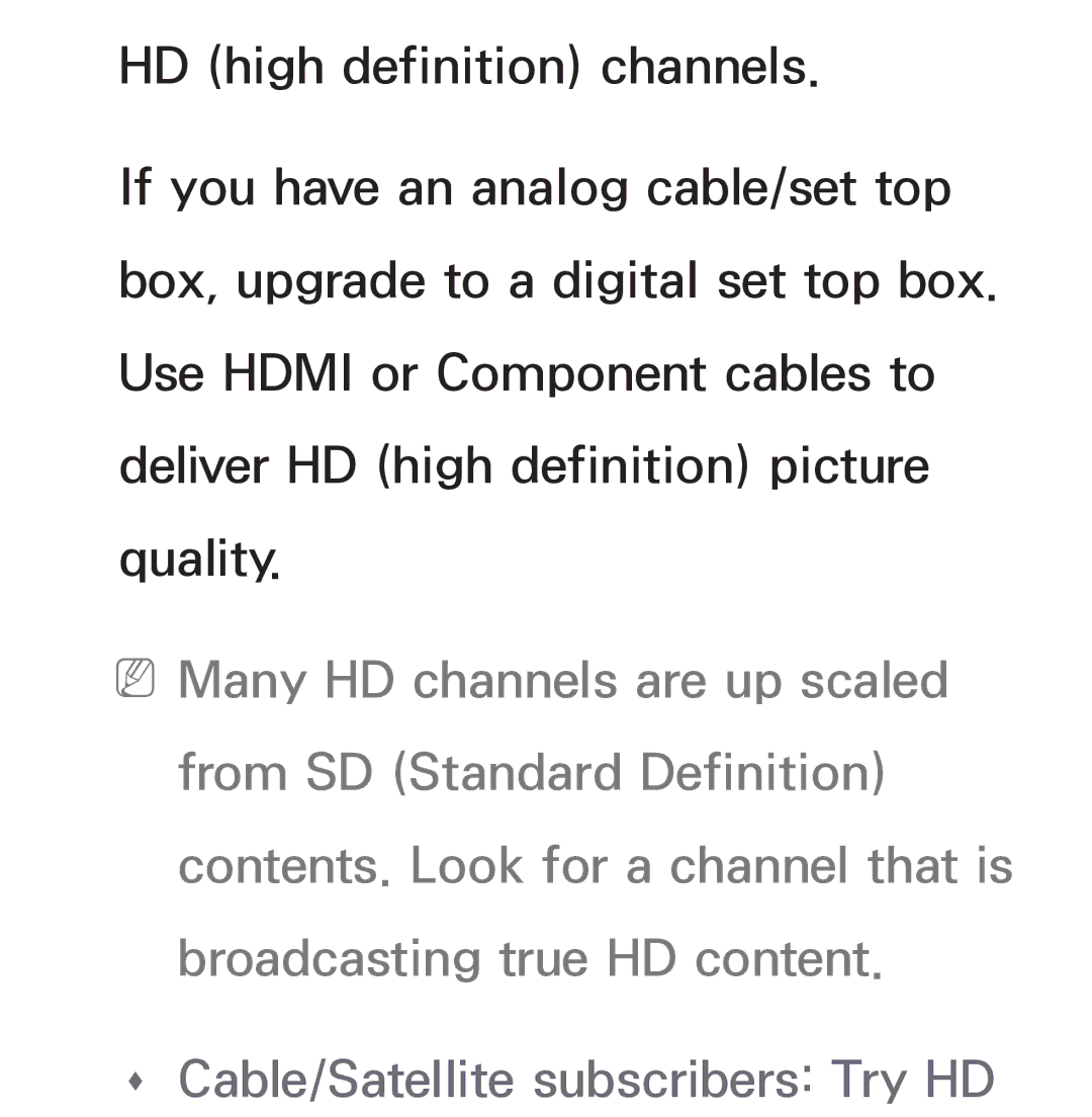 Samsung UN60ES7500XZA, UN75ES9000XZA, UN60ES8000, UN55ES7003, UN46ES8000 manual ŒŒ Cable/Satellite subscribers Try HD 