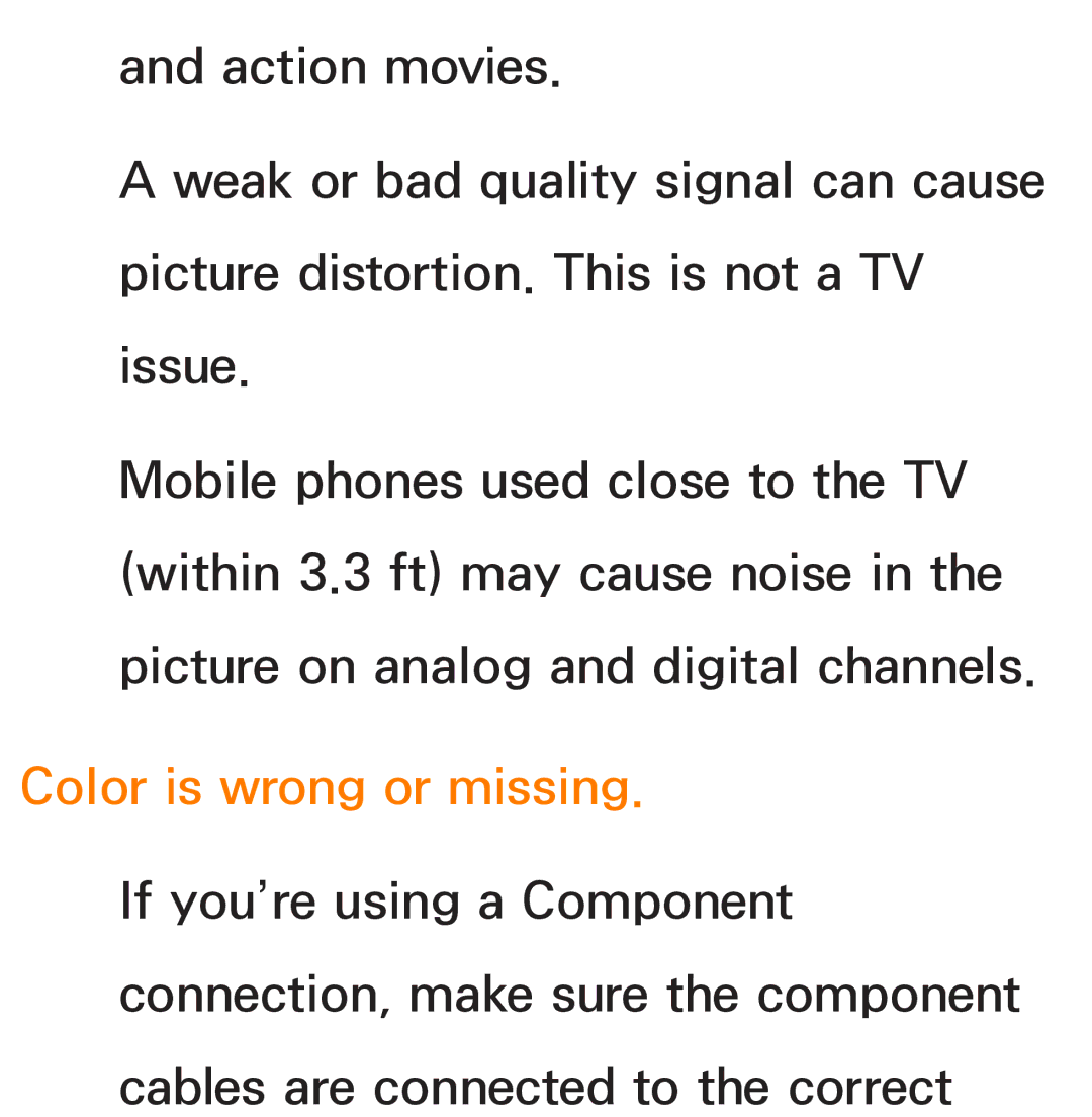 Samsung UN55ES7003, UN75ES9000XZA, UN60ES7500XZA, UN60ES8000, UN46ES8000 manual Color is wrong or missing 