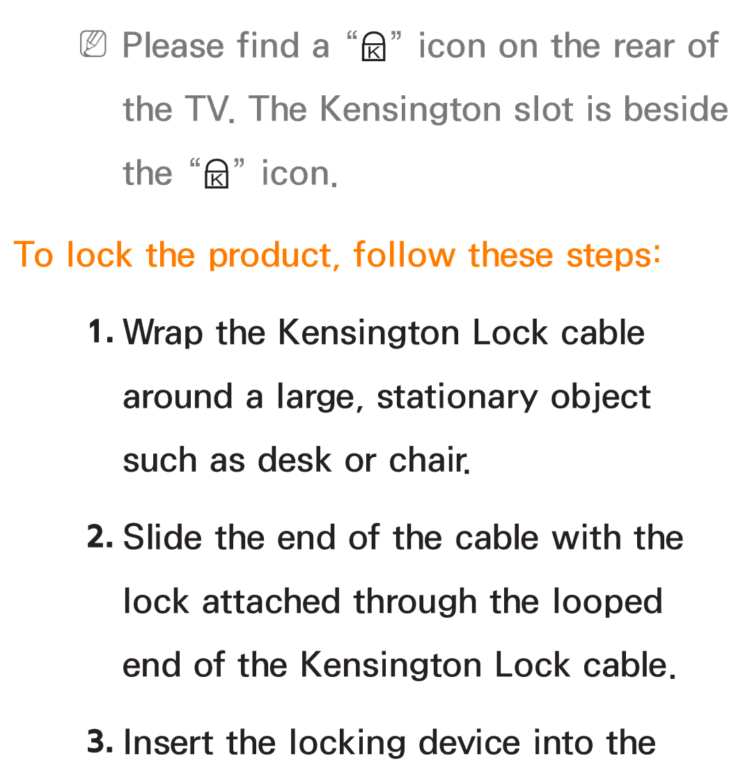 Samsung UN75ES9000XZA, UN60ES7500XZA, UN60ES8000, UN55ES7003, UN46ES8000 manual To lock the product, follow these steps 