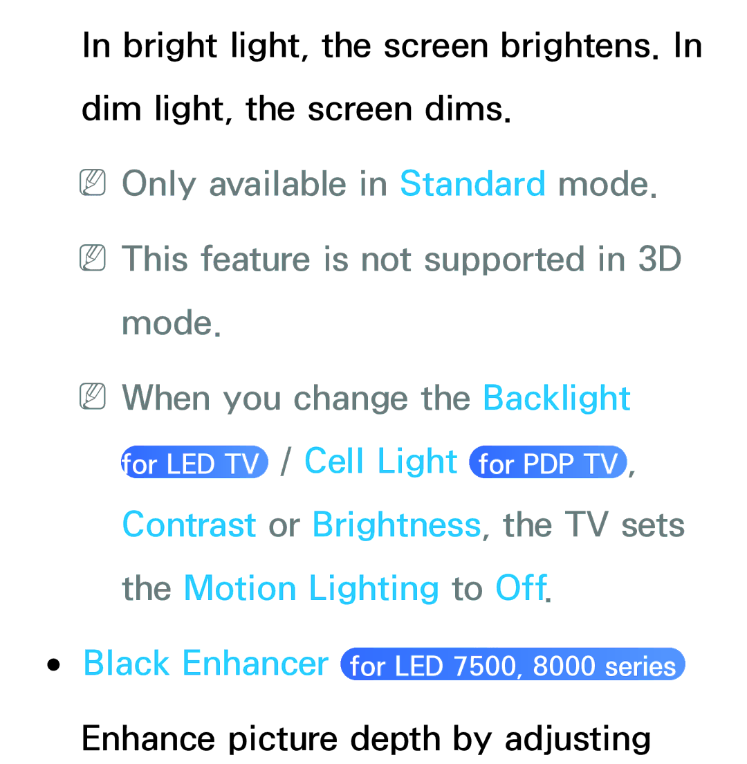 Samsung UN46ES8000, UN75ES9000XZA, UN60ES7500XZA, UN60ES8000, UN55ES7003 manual Enhance picture depth by adjusting 