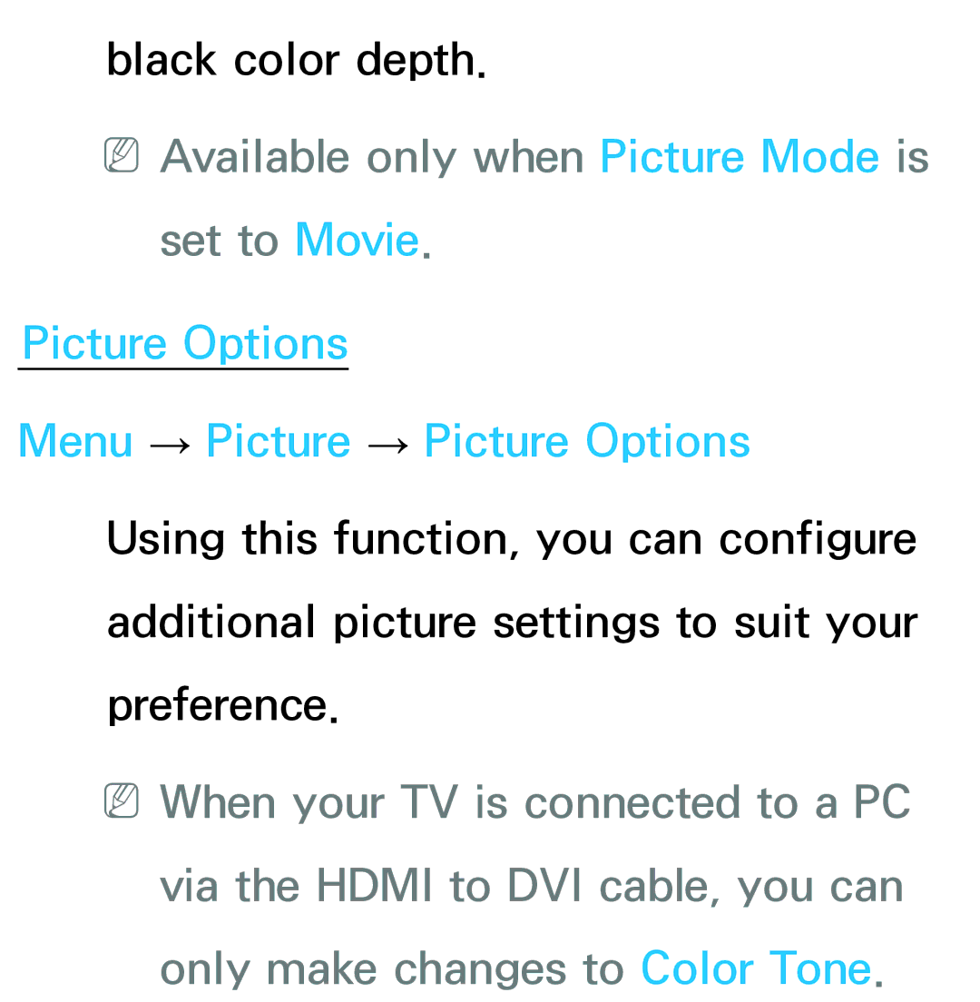 Samsung UN75ES9000XZA, UN60ES7500XZA, UN60ES8000, UN55ES7003 manual NNAvailable only when Picture Mode is set to Movie 