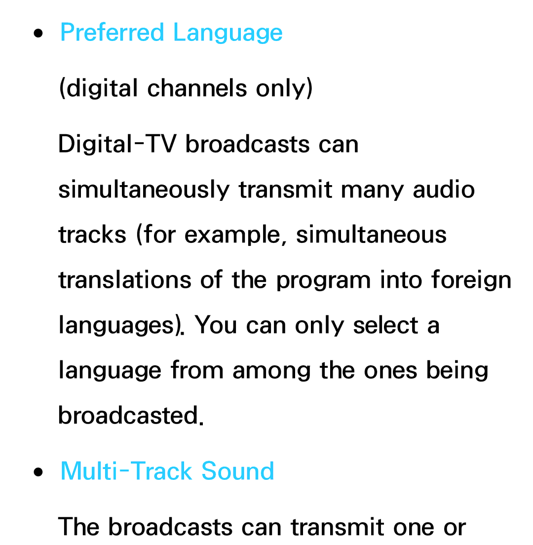 Samsung UN46ES8000, UN75ES9000XZA, UN60ES7500XZA, UN60ES8000, UN55ES7003 manual Preferred Language, Multi-Track Sound 