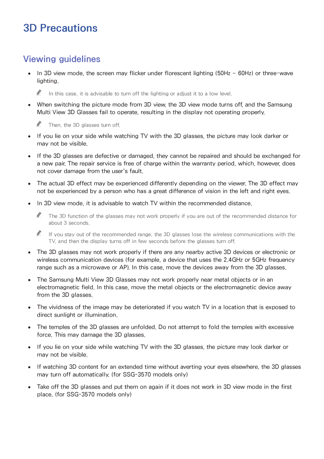 Samsung UN65F7100, UN75F7100, UN75F6400, UN60F7100, UN55F7100, UN55F6400, UN46F6400 manual 3D Precautions, Viewing guidelines 