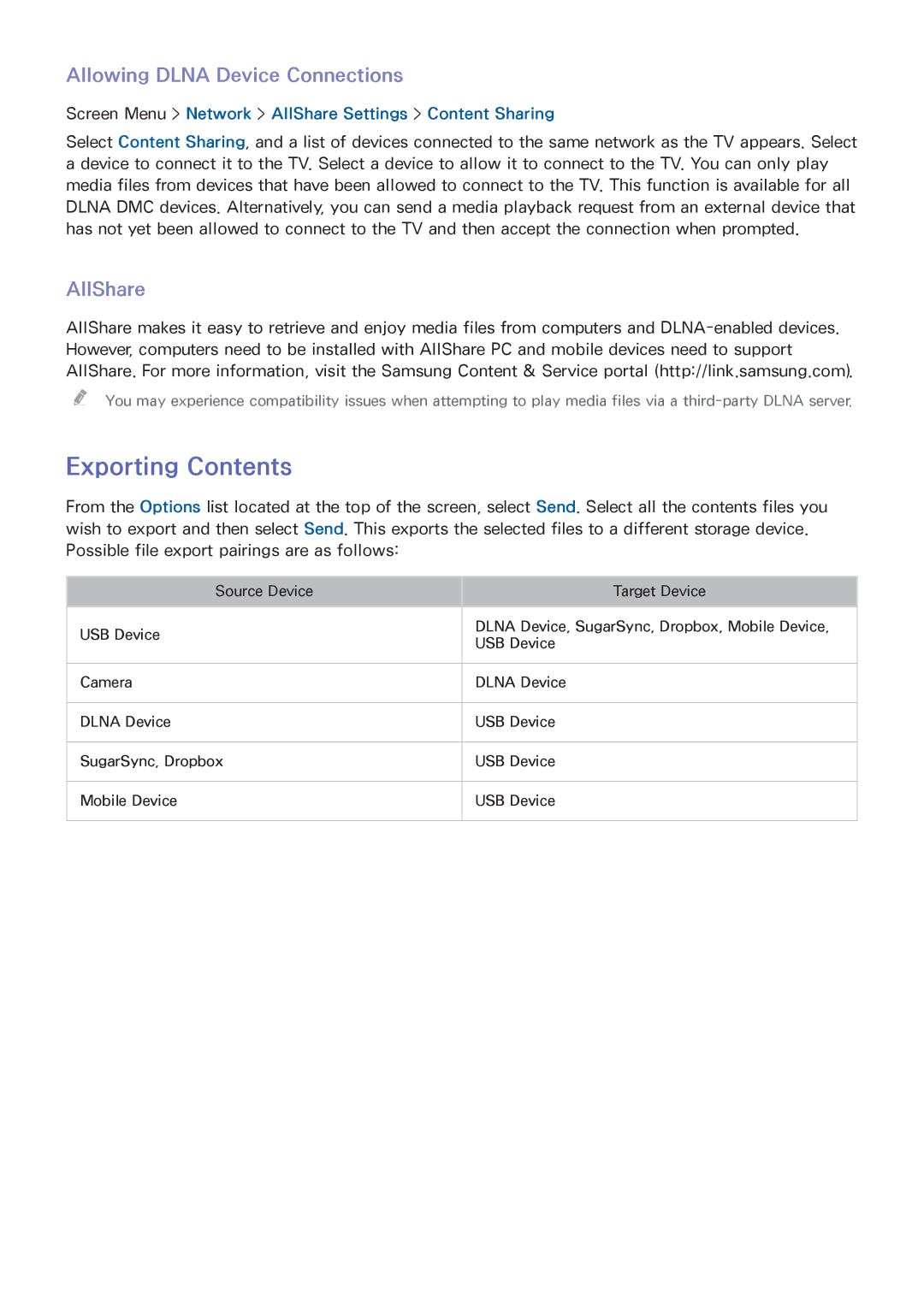 Samsung UN46F8000XZA, UN75F8000XZA, UN65F8000XZA, UN60F8000XZA, UN55F6300XZA, UN55F8000XZA manual Exporting Contents 