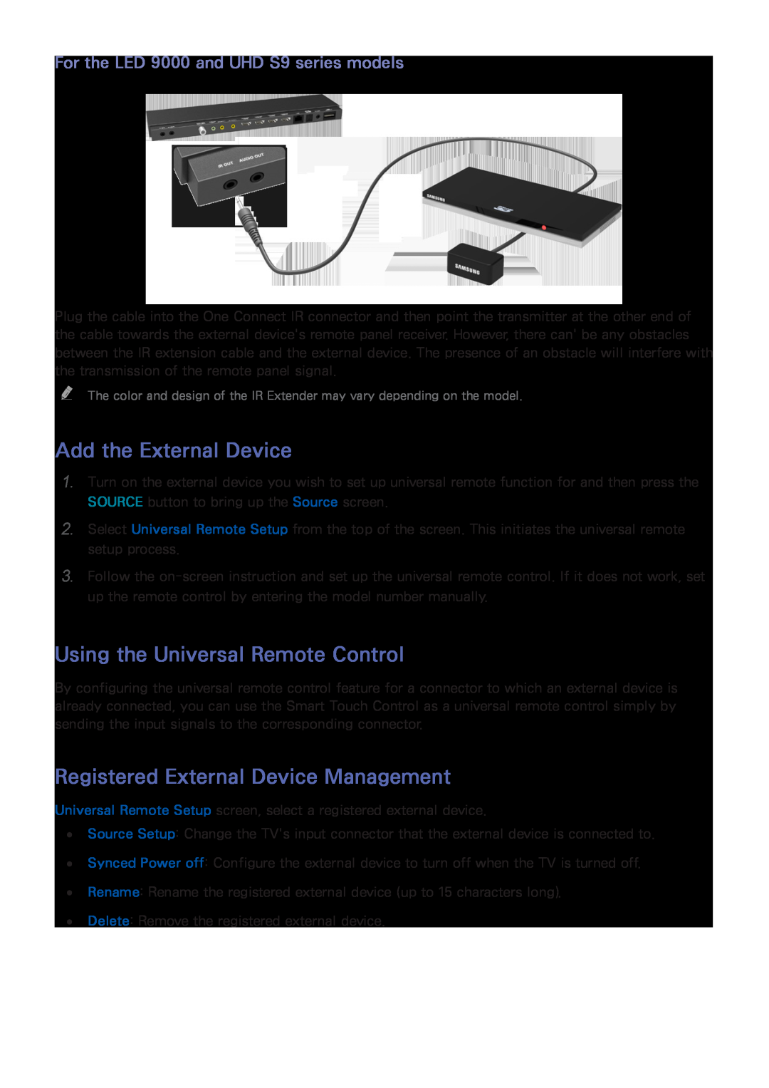 Samsung UN60F8000XZA Add the External Device, Using the Universal Remote Control, Registered External Device Management 