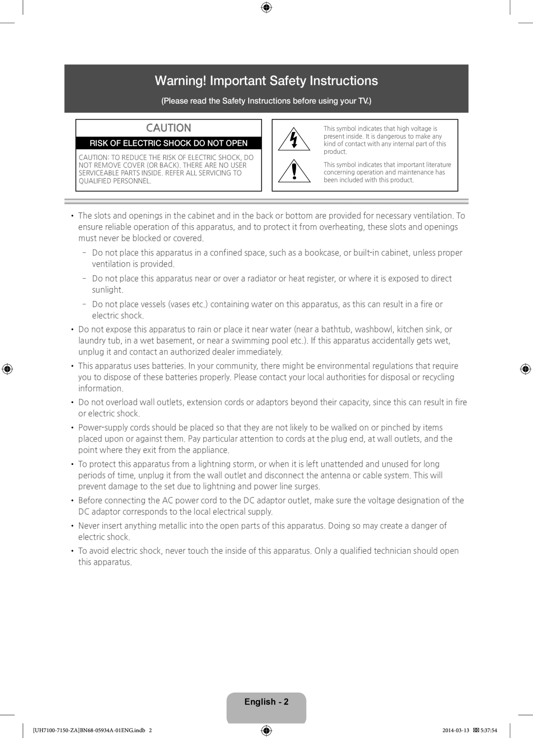 Samsung UN60H7150, UN75H7150, UN65H7150, UN55H7150 user manual English 