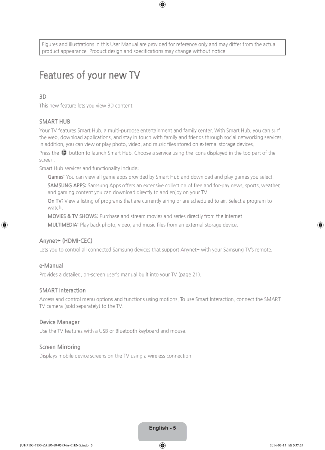 Samsung UN65H7150, UN75H7150, UN60H7150, UN55H7150 user manual Features of your new TV, Smart HUB 