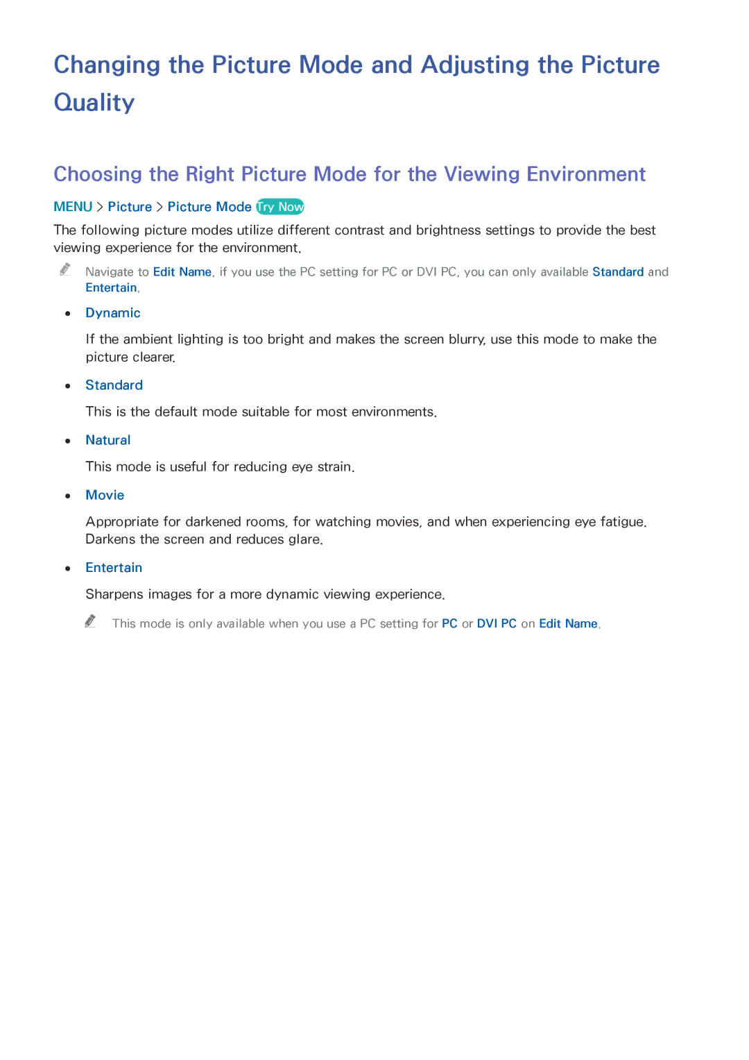 Samsung UN85HU8550 manual Changing the Picture Mode and Adjusting the Picture Quality 