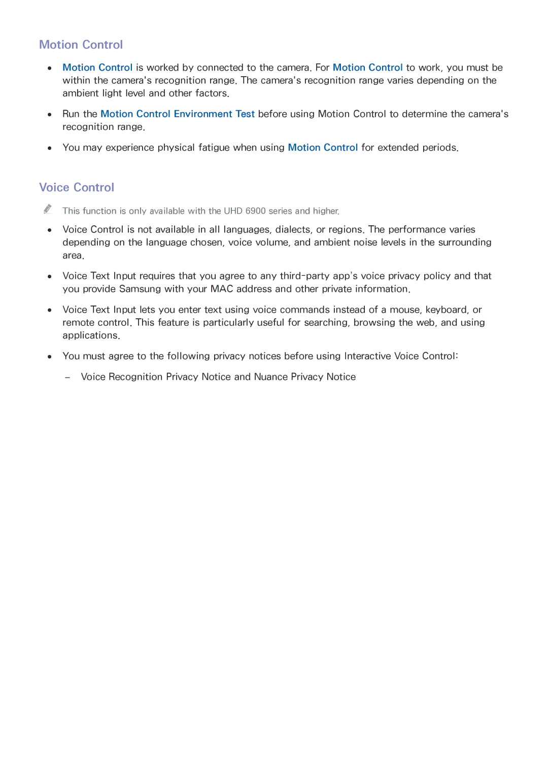 Samsung UN85HU8550 manual Motion Control, Voice Control 