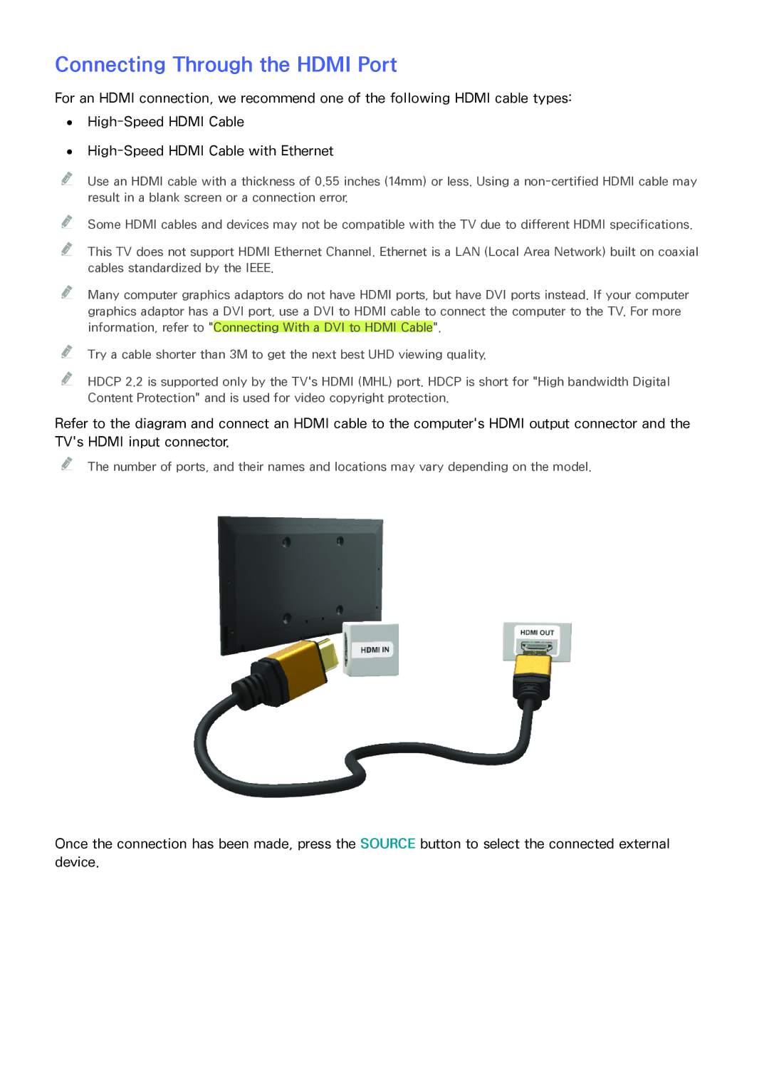 Samsung UN85HU8550 manual Connecting Through the Hdmi Port 