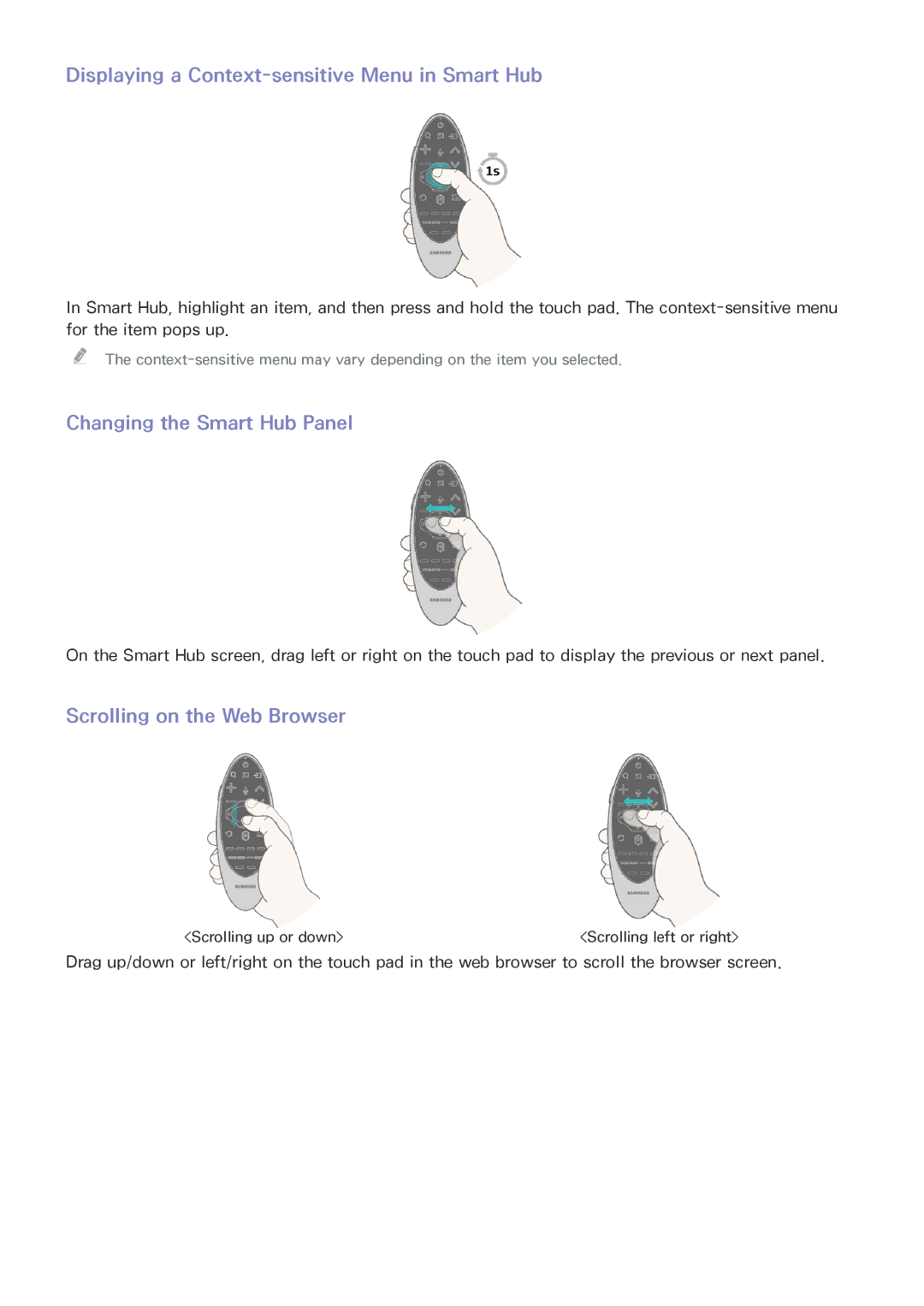 Samsung UN85HU8550 manual Displaying a Context-sensitive Menu in Smart Hub, Changing the Smart Hub Panel 