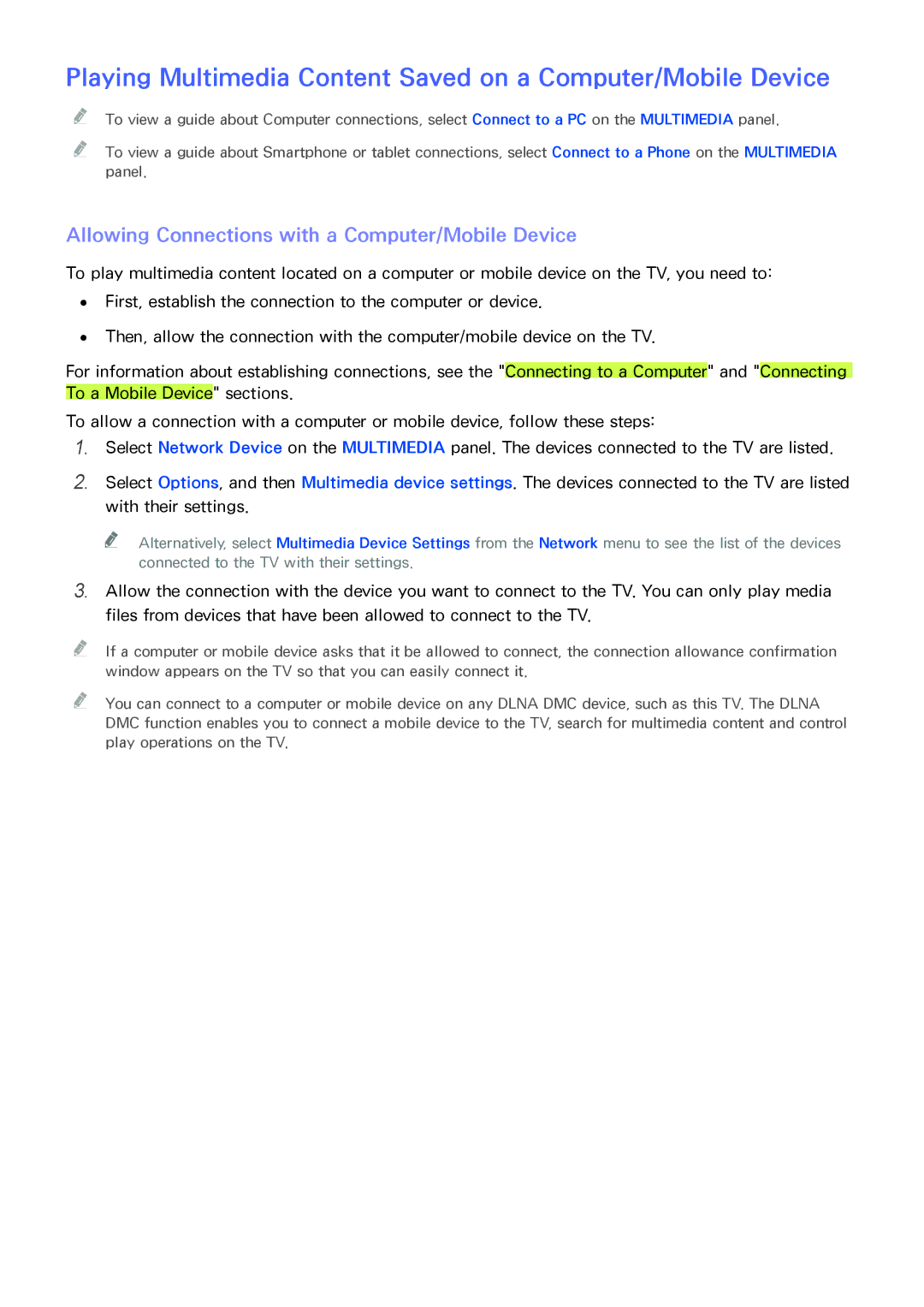 Samsung UN85HU8550 manual Playing Multimedia Content Saved on a Computer/Mobile Device 