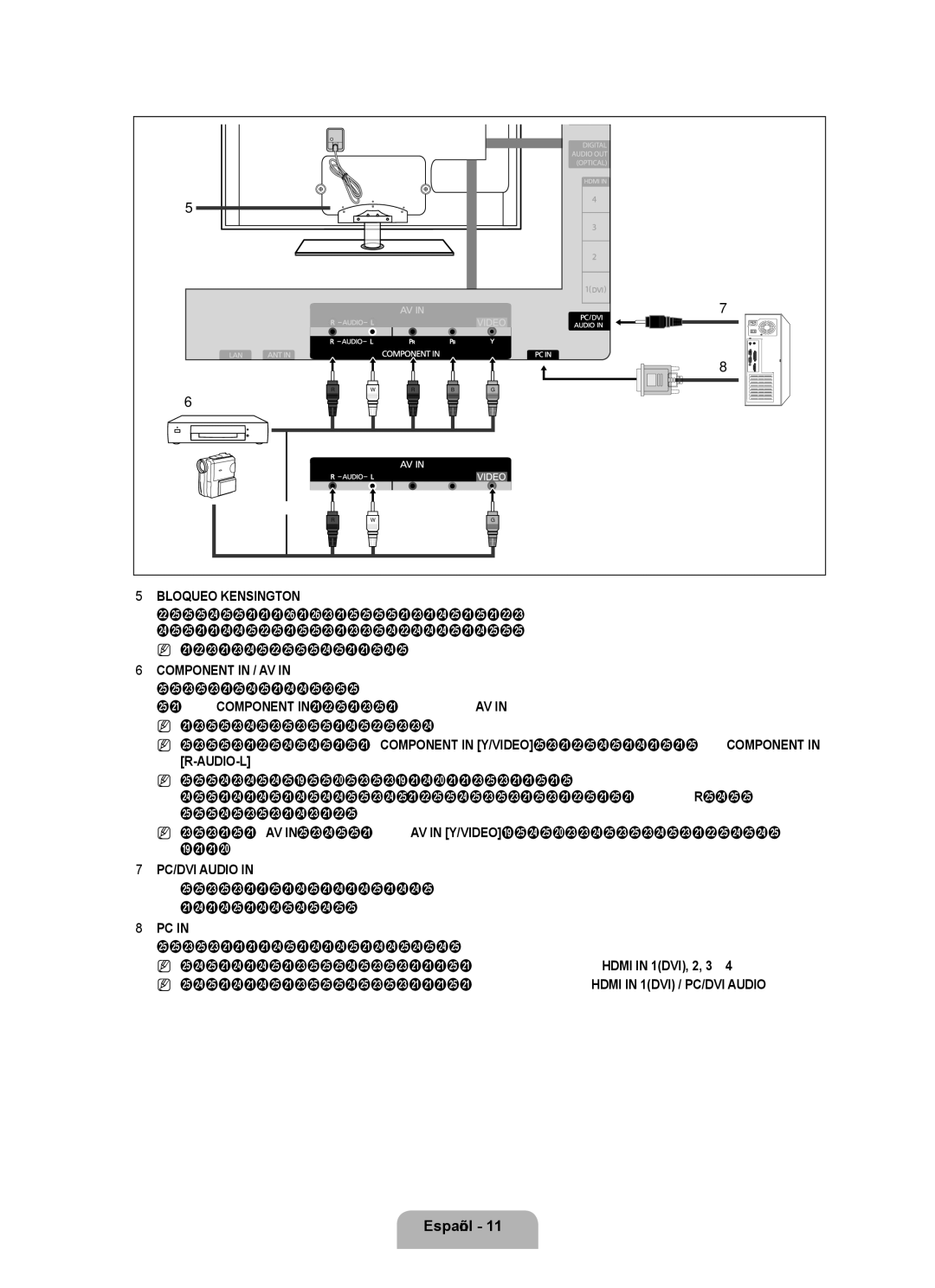 Samsung UNB7000, Series L7, UN0B7000 user manual Bloqueo Kensington, Permite conectar el vídeo/audio de componentes 