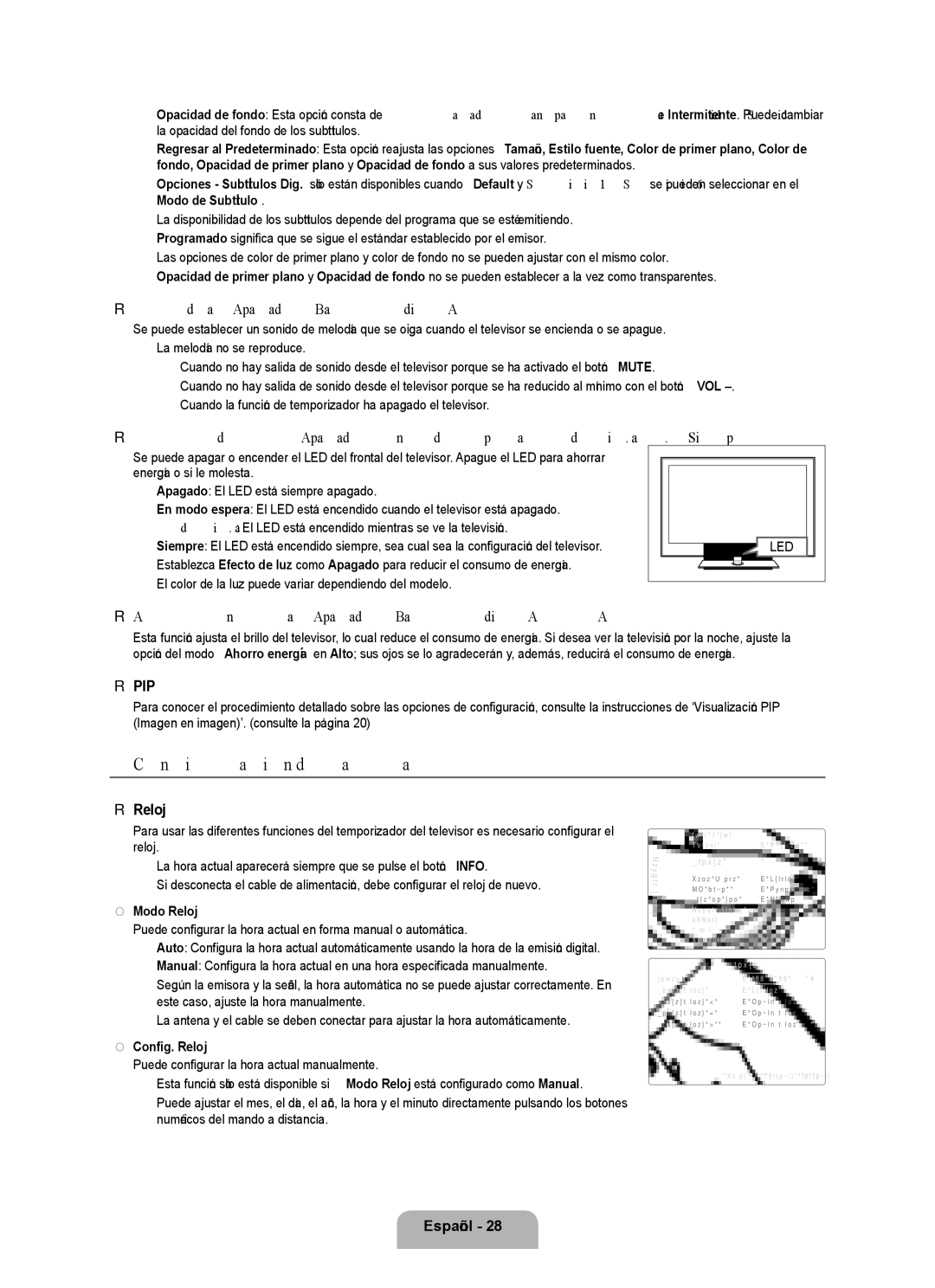 Samsung Series L7, UNB7000, UN0B7000 user manual Configuración de la hora, Melodía → Apagado / Bajo / Medio / Alto, Reloj 