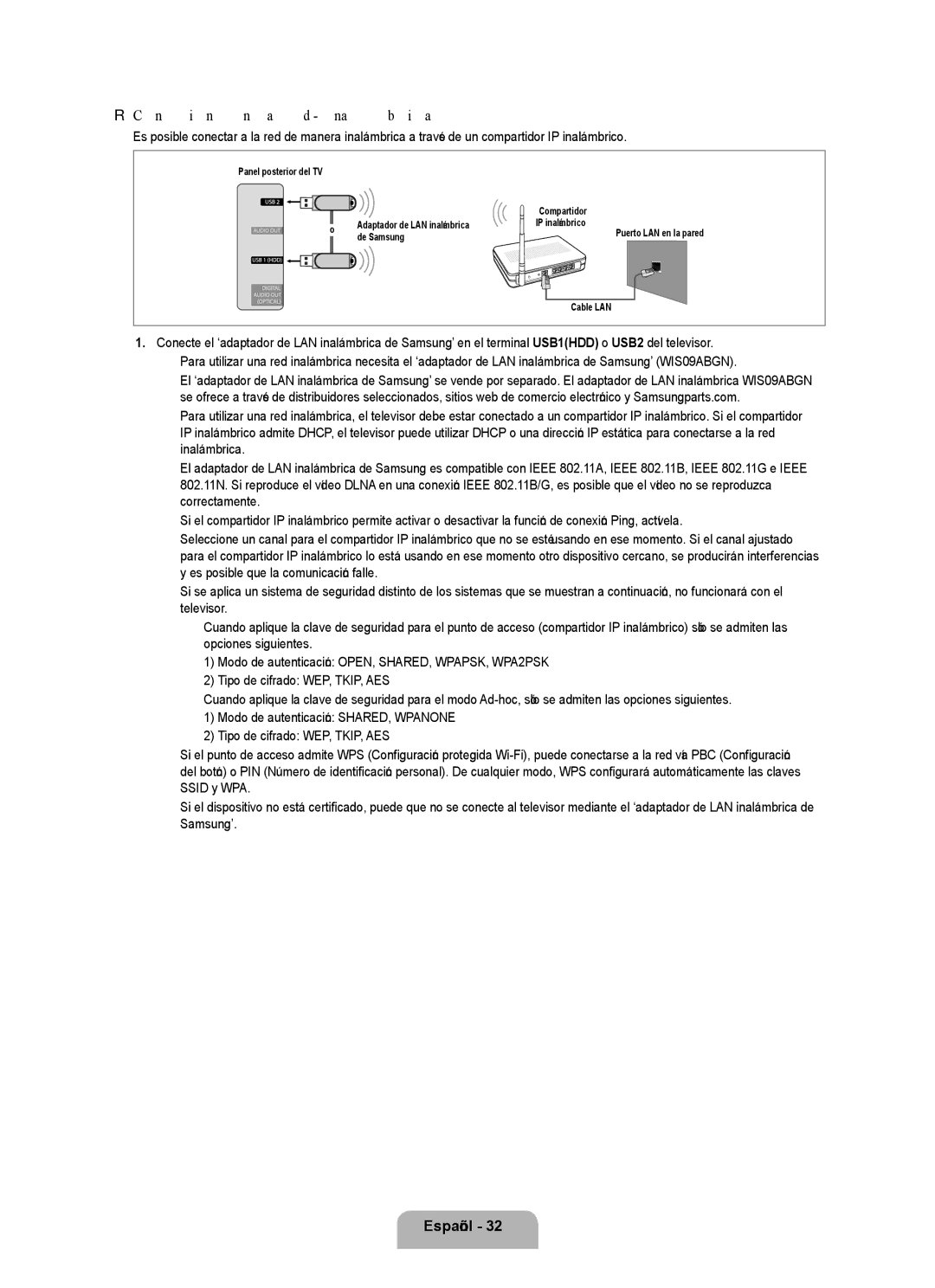 Samsung Series L7, UNB7000, UN0B7000 user manual Conexión con la red Inalámbrica 