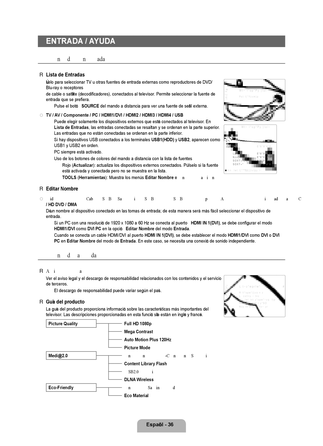 Samsung Series L7, UNB7000, UN0B7000 user manual Entrada / Ayuda, Menú de entrada, Menú de ayuda 