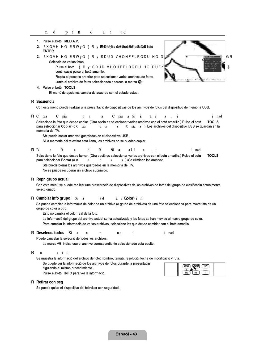 Samsung UNB7000, Series L7, UN0B7000 user manual Menú de opciones de la lista de fotos 