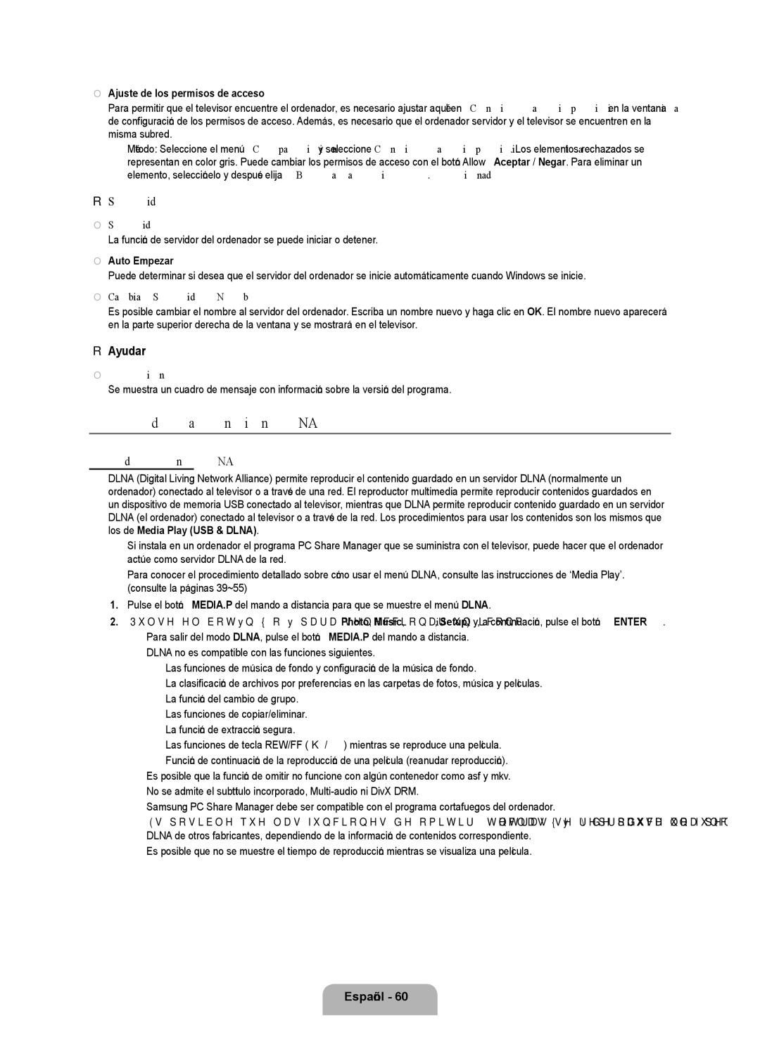 Samsung Series L7, UNB7000, UN0B7000 user manual Uso de la función Dlna, Servidor, Ayudar, Uso del menú Dlna 